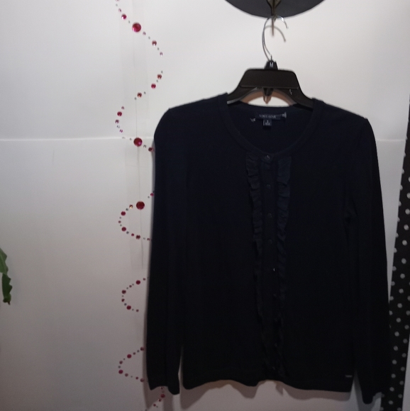 TOMMY HILFIGER 90's button-down cardigan with tuxedo front ruffle - Picture 1 of 10